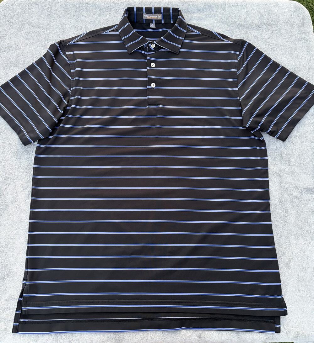 Peter Millar Summer Comfort Short Sleeve Polo Shirt Black Striped Med Golf